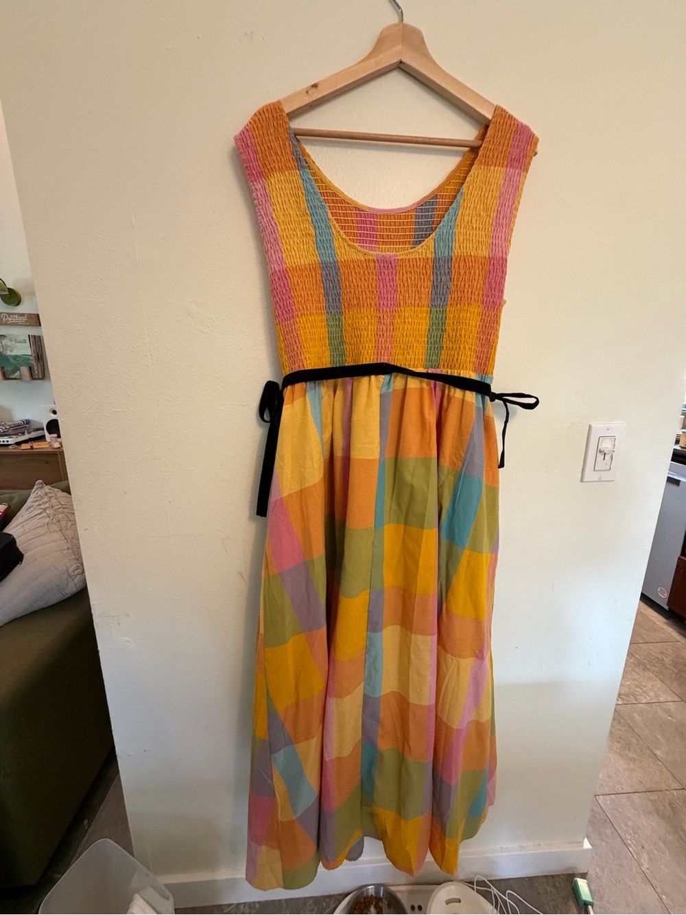 Colorblock Plaid Sleeveless Midi Dress with Black Tie ace + jig like - Picture 5 of 7